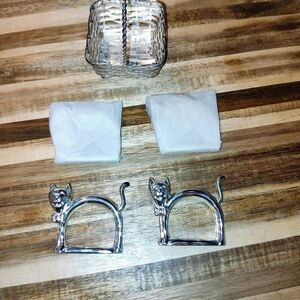 Vintage Silver Plated Cat Napkin Holders with Basket